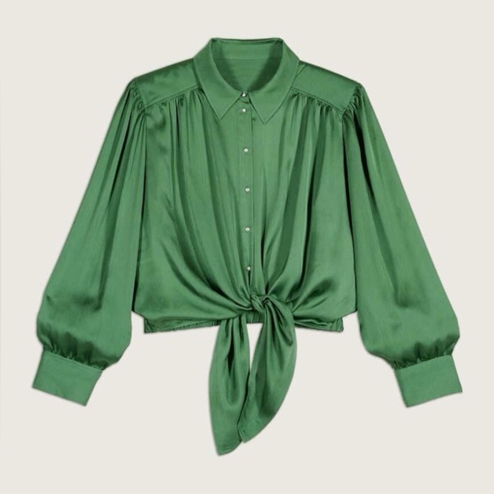 Ba&sh Féria Women’s loose and floaty tie front blouse green vert new large shirt - Picture 3 of 10